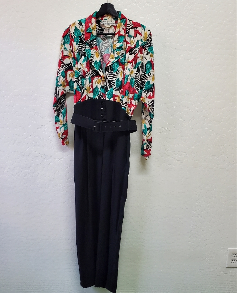 Joan Walters Petites Size 14 Floral Long Sleeve  Jumpsuit Vintage